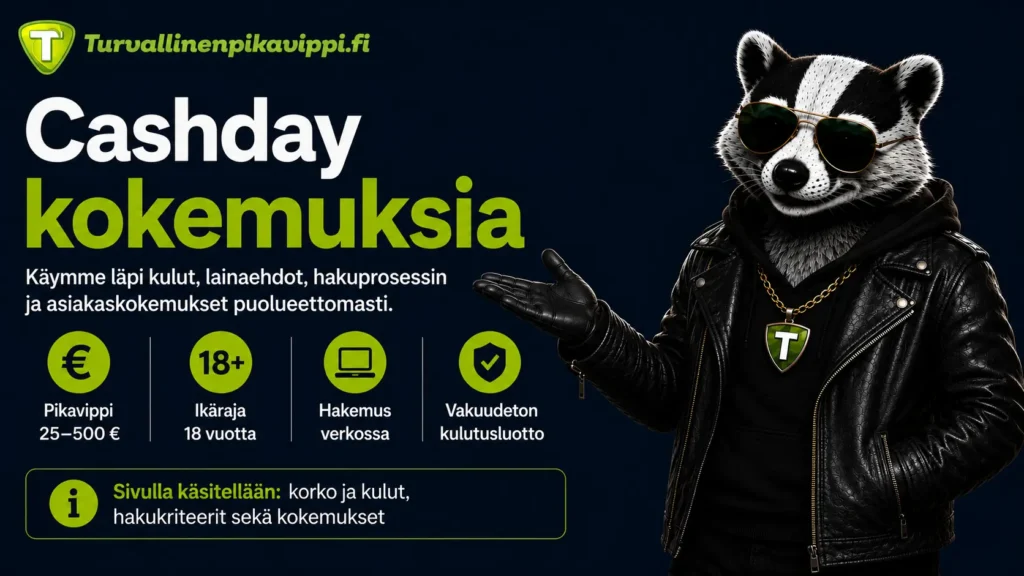 Cashday kokemuksia ja arvostelu - tietoa kuluista, lainaehdoista, hakuprosessista ja asiakaskokemuksista