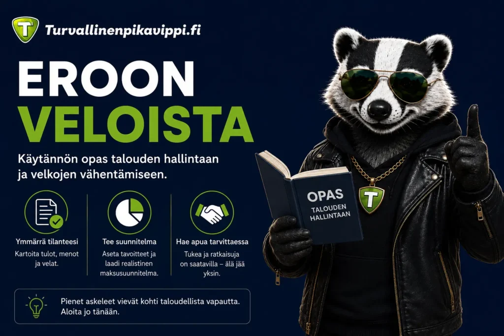 Eroon veloista -oppaan kolme vaihetta: ymmärrä tilanteesi, tee suunnitelma ja hae apua tarvittaessa.