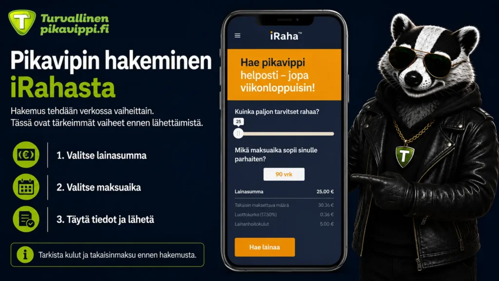 iRaha pikavipin hakeminen verkossa - valitse lainasumma, maksuaika ja tarkista kulut ennen hakemuksen lähettämistä