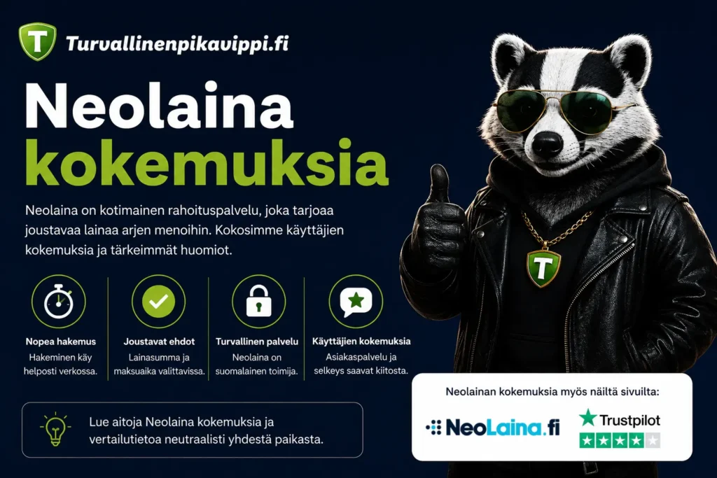 Neolaina kokemuksia - Turvallinenpikavippi.fi:n informatiivinen vertailukuva Neolainan ehdoista, hakemisesta ja käyttäjäkokemuksista